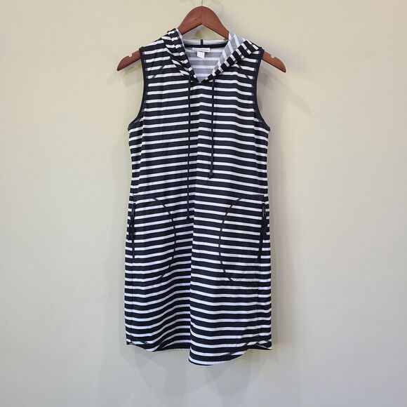 Tommy Bahama Dresses & Skirts - Tommy Bahama Island Zone Swim Dress Black White Stripe Hooded Small Stretch